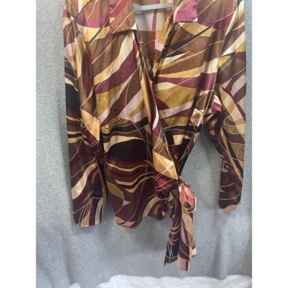 Lane Bryant 26/28 Abstract Print Wrap Blouse Plus Size‎ Long Sleeve Top - Picture 5 of 13